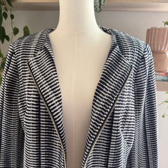 DKNY Black White Striped Front Zip Jacket Size 12 Preppy Workwear Classic - Picture 5 of 9